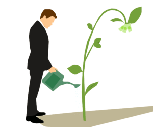 Businessman watering money plant