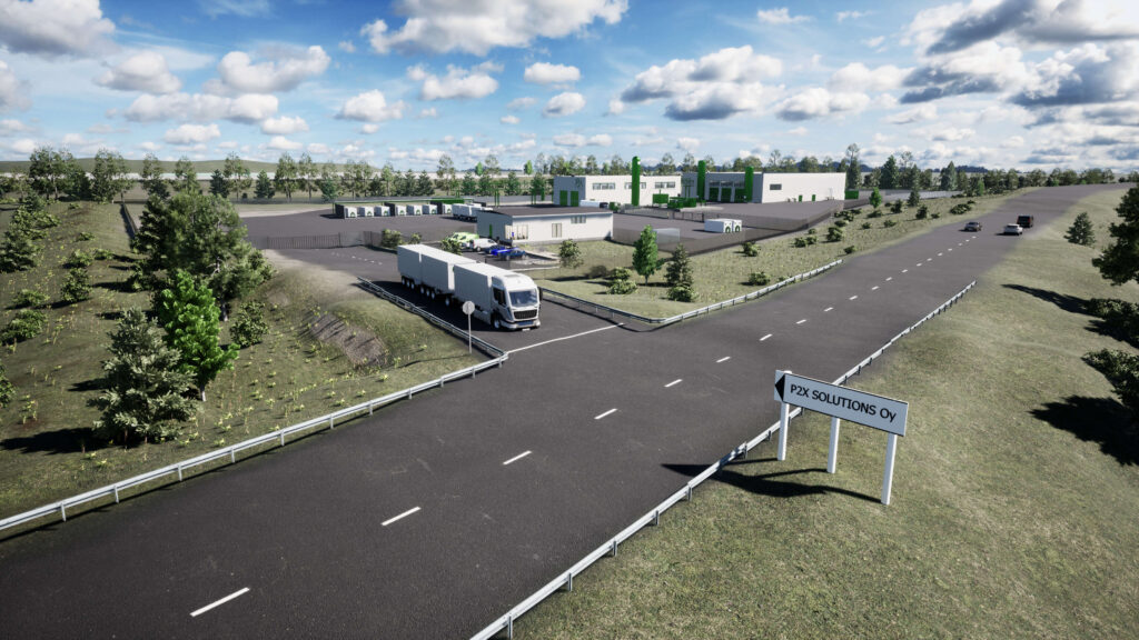 Illustration av P2X Solutions kommande produktionsanläggning för grönt väte i Harjavalta