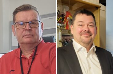 Uwira Oy:s nya vd Markku Välimäki och Leinolat Groups koncernchef Keimo Kalliosaari.