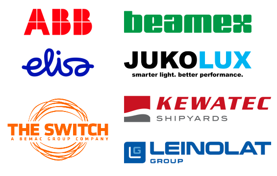 Logos: ABB, Beamex, Elisa, Jukolux, The Switch, Kewatec, Leinolat Group