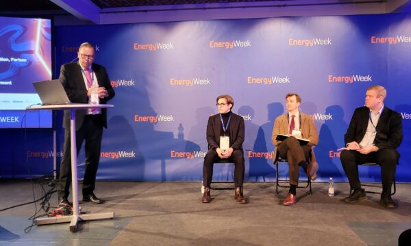 Harri Varjonen (moderator at the event and CEO, FinNuclear), César Dulac, Jami N. Arvola, Juho Korteniemi, Vaasa Energyweek