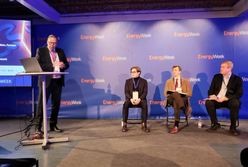 Harri Varjonen (moderator at the event and CEO, FinNuclear), César Dulac, Jami N. Arvola, Juho Korteniemi, Vaasa Energyweek