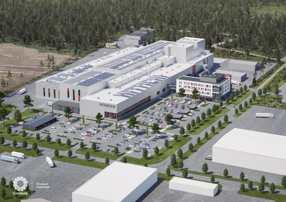 Uusi tehdas on osa Hitachi Energyn 170 miljoonan euron investointia uuteen Hitachi Energy Park -tuotanto- ja teknologiakeskukseen. Havainnekuva: Granlund Arkkitehdit